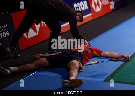 Weng Hong Yang de Chine célèbre après avoir remporté la finale en simple masculin du GROUPE SATHIO Australian Badminton Open 2023 entre l'Inde et la Chine AT Banque D'Images