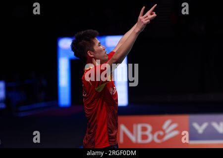 Weng Hong Yang de Chine célèbre après avoir remporté la finale en simple masculin du GROUPE SATHIO Australian Badminton Open 2023 entre l'Inde et la Chine AT Banque D'Images