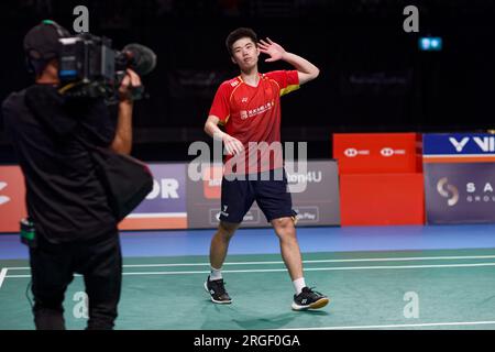 Weng Hong Yang de Chine célèbre après avoir remporté la finale en simple masculin du GROUPE SATHIO Australian Badminton Open 2023 entre l'Inde et la Chine AT Banque D'Images