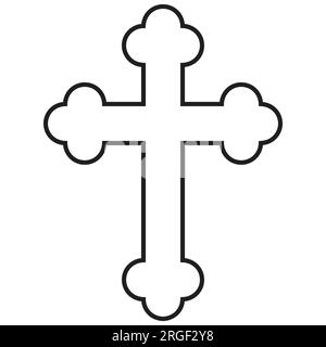 Icône de croix orthodoxe serbe plate noire. Logo religieux de religion orthodoxe. Illustration de Vecteur