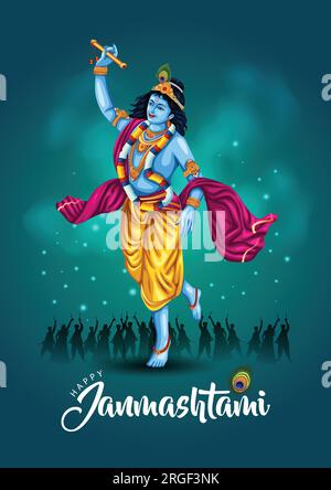 festival indiandahi handi de happy shree krishna janmashtami. dessin vectoriel Illustration de Vecteur