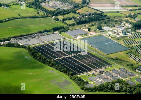 Une image aérienne de United Utilities Water Treatment Works, Parbold, nord-ouest de l'Angleterre, Royaume-Uni Banque D'Images