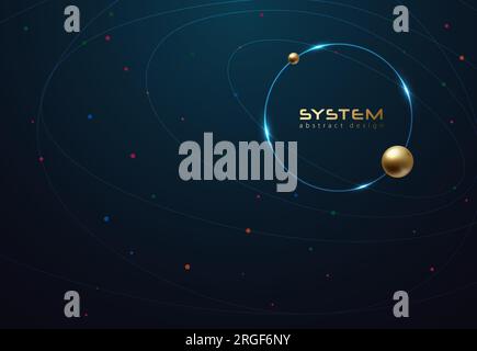 Ligne d'orbite futuriste et points de couleur business tech design de fond bleu foncé. Les éléments du réseau de données globe abstraits arrière-plan sombre. Logo cercle lumineux Illustration de Vecteur