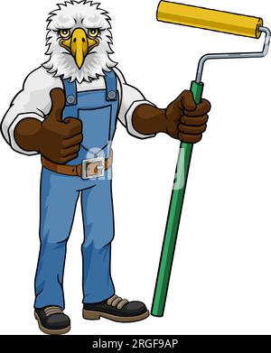 Eagle Painter Decorator Paint Roller Mascot Man Illustration de Vecteur