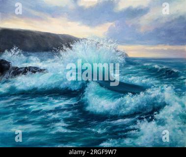 Peinture à l'huile originale de l'océan et des vagues sur canvas.Modern Impressionnisme, modernisme, marinisme Banque D'Images