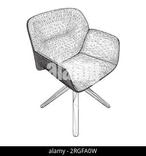 Image filaire vectorielle d'une chaise en noir et blanc. Fauteuil Vector Wireframe. Chaise de bureau confortable et confortable pour la conception de l'espace intérieur. Bureau interio Illustration de Vecteur