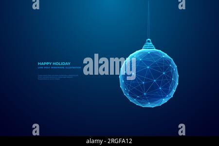 Décoration d'arbre de Noël dans un style futuriste sur fond bleu. Illustration de Vecteur