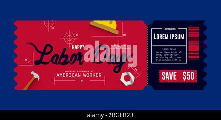 Happy Labor Day 4 septembre concepts. Affiche de billet de fête du travail et bannière horizontale avec illustration vectorielle de conception de modèle. Illustration de Vecteur