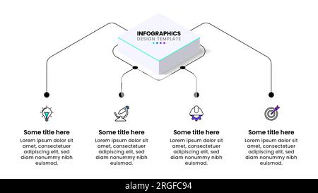 Modèle d'infographie avec icônes et 4 options ou étapes. Peut être utilisé pour la mise en page de flux de travail, le diagramme, la bannière, la conception Web. Illustration vectorielle Illustration de Vecteur