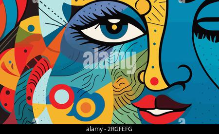 Les femmes font face dans le style de Picasso. Femme cubiste. Fond abstrait dans le style Picasso. Illustration vectorielle. Illustration de Vecteur