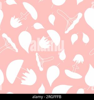 Motif champignon et feuilles sans couture. Vecteur fond rose sans fin. Modèle mignon pour papier peint, textile, couverture, tissu, papier d'emballage. Automne Illustration de Vecteur