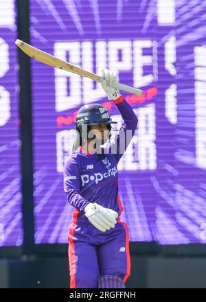 Nottingham, Royaume-Uni. 09 août 2023. 9 août 2023 : Trent Bridge Cricket Ground, Nottingham. The Hundred Cricket : Nottingham Rockets v Northern Superchargeurs. Légende : Jemima Rodrigues (Superchargeurs du Nord) photo : Mark Dunn/Alamy Live News (Sport) crédit : Mark Dunn Photography/Alamy Live News Banque D'Images