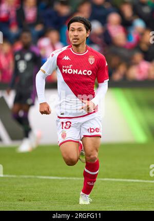 Takumi Minamino, AS Monaco 18 en action au match amical FC BAYERN München - AS MONACO 4-2 1.Ligue allemande de football le 7 août 2023 à Unterhaching, Allemagne saison 2023/2024, FCB, © Peter Schatz / Alamy Live News Banque D'Images