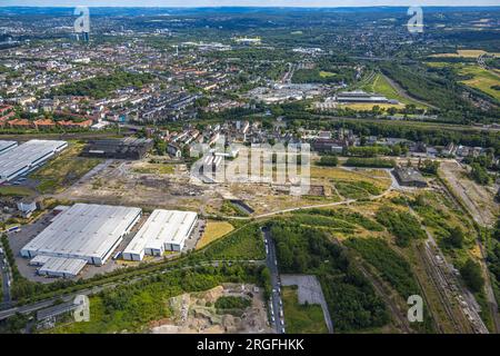 Vue aérienne, zone industrielle zone de construction Union entre Heinrich-August-Schulte-Straße et Westfaliastraße au port, port, Dortmund, Ruhr Banque D'Images