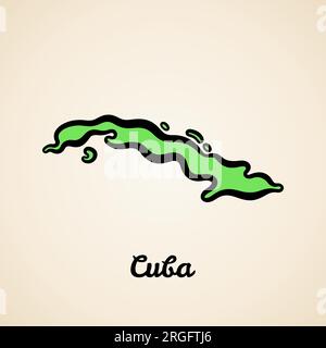 Carte simplifiée verte de Cuba avec contour noir. Illustration de Vecteur