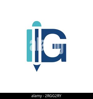 Lettre initiale IG pour la rédaction de l'application Business Online logo. Lettre monogramme initiale IG avec stylo ou crayon dans le modèle de logo d'espace négatif Illustration de Vecteur