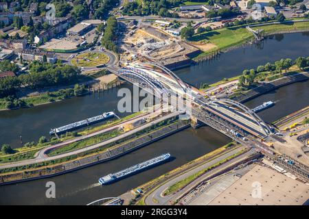 Vue aérienne, pont Karl Lehr, entre Kaßlerfeld et Ruhrort, Ruhrort, Duisbourg, région de la Ruhr, Rhénanie du Nord-Westphalie, Allemagne Banque D'Images