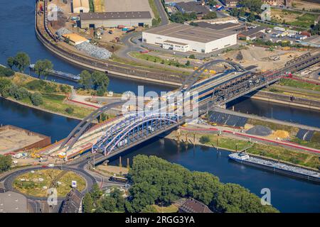 Vue aérienne, pont Karl Lehr, entre Kaßlerfeld et Ruhrort, Ruhrort, Duisbourg, région de la Ruhr, Rhénanie du Nord-Westphalie, Allemagne Banque D'Images