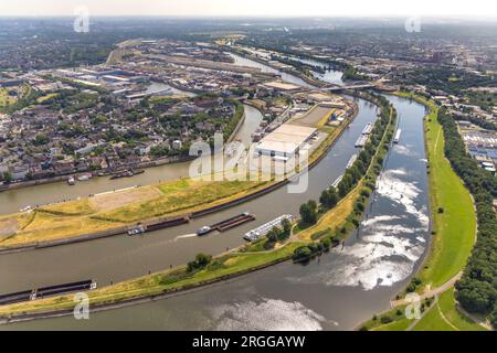 Vue aérienne, port de Duisburg Ruhrort, embouchure de la Ruhr dans le Rhin, pont Karl Lehr, Vieux Homberg, Duisburg, région de la Ruhr, North Rhine-WE Banque D'Images