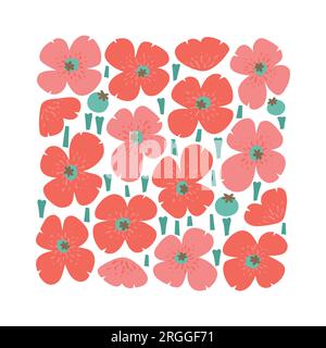 Art mural abstrait mignon coquelicots lumineux, affiche, bannière, carte. Champ de fleurs tendance Vector. Illustration de Vecteur