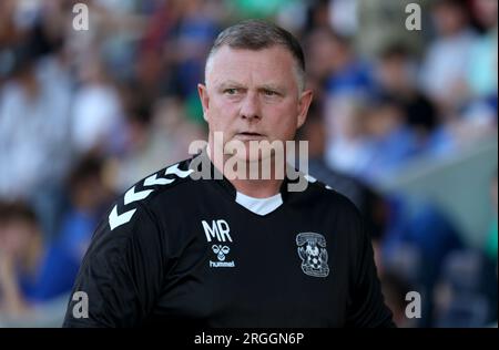 Mark Robins, entraîneur de Coventry City, avant le match du premier tour de la Carabao Cup au Cherry Red Records Stadium de Londres. Date de la photo : mercredi 9 août 2023. Banque D'Images