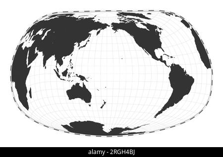 Carte du monde vectorielle. Projection de Jacques Bertin en 1953. Carte géographique du monde simple avec des lignes de latitude et de longitude. Centré sur une longitude de 180 degrés. Vect Illustration de Vecteur