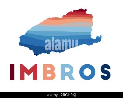 Carte d'Imbros. Carte de l'île avec de belles vagues géométriques aux couleurs bleu rouge. Forme vive Imbros. Illustration vectorielle. Illustration de Vecteur