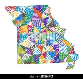 Carte de style enfant du Missouri. Polygones dessinés à la main en forme de Missouri. Illustration vectorielle. Illustration de Vecteur