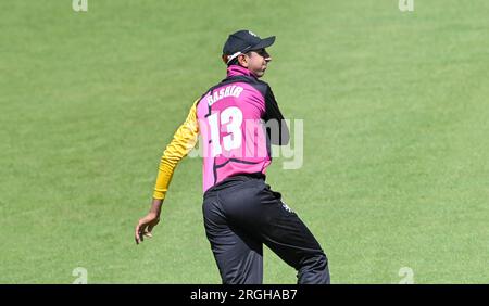 Northampton 9 août : Shoaib Bashir de Somerset lors du match de coupe sur un jour 50 entre les Steelbacks du Northamptonshire et Somerset au County Ground Northampton le 9 2023 août Northampton Angleterre. Banque D'Images