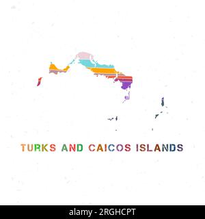 Conception de carte des îles Turques et Caïques. Forme de l'île avec de belles vagues géométriques et texture grunge. Illustration vectorielle puissante. Illustration de Vecteur