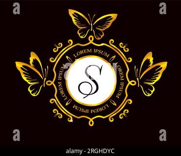 Cadre doré avec un papillon. Illustration vectorielle Illustration de Vecteur