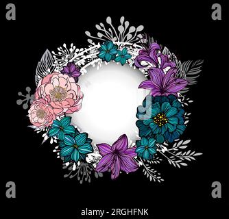 Cadre rond graphique avec des fleurs. Illustration vectorielle Illustration de Vecteur