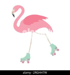 Patins à roulettes à flamants roses dessinés à la main vectoriels Illustration de Vecteur