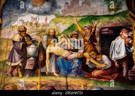 Église de Santa Maria Degli Angioliin et chef-d'œuvre du début de la Renaissance détail de Lamentation des morts en italien Lugano, Suisse. Banque D'Images