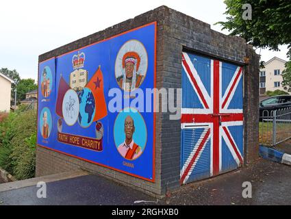 Faith Hope Charity Union Flag - The Fountain , Royalist Derry, Irlande du Nord, BT48 6QH Banque D'Images
