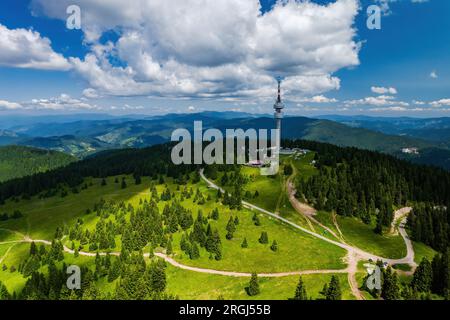 Tour de télévision Snejanka à Pamporovo, montagnes des Rhodopes, Bulgarie Banque D'Images