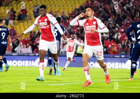 Bogota, Colombie. 02 août 2023. Lors du match de phase de groupes entre l'Independiente Santa Fe de Bogota (1) et le Deportivo Independiente Medellin de Medellin au stade Nemesio Camacho el Campin, le 2 août 2023. Photo par : Sebastian Barros/long Visual Press crédit : long Visual Press/Alamy Live News Banque D'Images