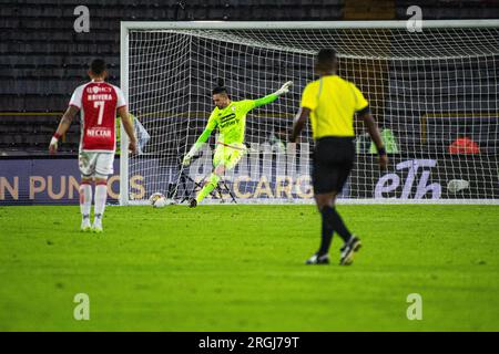 Bogota, Colombie. 02 août 2023. Antony Silva, gardien de but de l'Independiente Santa Fe, lors du match de phase de groupes entre l'Independiente Santa Fe de Bogota (1) et le Deportivo Independiente Medellin de Medellin au stade Nemesio Camacho el Campin, le 2 août 2023. Photo par : Sebastian Barros/long Visual Press crédit : long Visual Press/Alamy Live News Banque D'Images