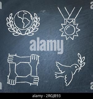 Icône de diplomatie de la paix au tableau. Coopération internationale, colombe de symboles de paix. Illustration vectorielle. Illustration de Vecteur