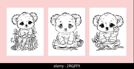 Coloriage page.Cute petit koala, illustration linéaire noir et blanc Illustration de Vecteur