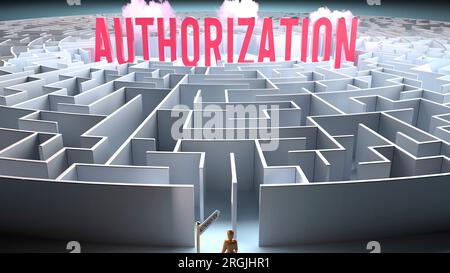 Une personne vulnérable face à un gros obstacle et un défi pour trouver un chemin vers l'autorisation. Une lutte de passer par un labyrinthe de difficultés et Banque D'Images