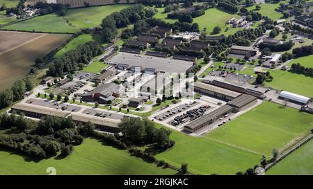 Vue aérienne de Claro Barrack (ou Clotherholme Barracks) maintenant désutilisée à Ripon, North Yorkshire Banque D'Images