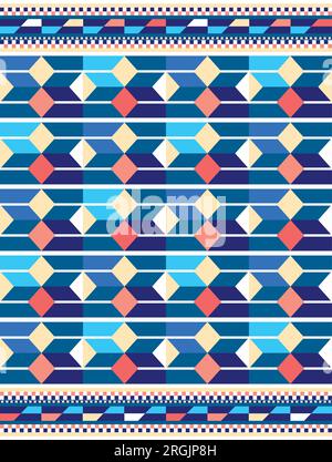 Motif vectoriel africain sans couture géométrique tribal en bleu, conception vectorielle inspirée du style Kente nwentoma Illustration de Vecteur