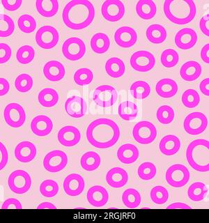 Motif de bagues sans couture. Fuchsia ovale brillant dessiné à la main sur un fond rose. Décoration barbiecore à pois Doodle. Illustrations vectorielles pointillées avec cercles Illustration de Vecteur