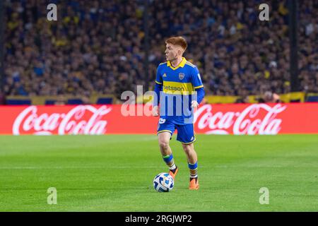 Buenos Aires, Argentine. 09 août 2023. Valent'n Barco de Boca Juniors vu en action lors du Copa CONMEBOL Libertadores Round of 16 second left match 2023 entre Boca Juniors et Nacional à l'Estadio Alberto J. Armando. Score final ; Boca Juniors 2:2 Nacional.Penalties ; 4:2 crédit : SOPA Images Limited/Alamy Live News Banque D'Images