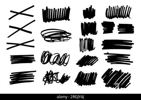 Collection de traits vectorisés faits avec marqueur gras, vrais traits faits à la main avec des formes variées, traits vectorisés en couleur noire, ressource de conception wi Banque D'Images