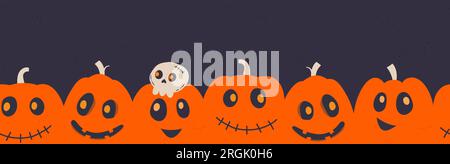 Motif amusant dessiné à la main Halloween sans couture avec citrouilles et décoration - idéal pour les textiles, bannières, papiers peints, emballage - conception vectorielle Illustration de Vecteur