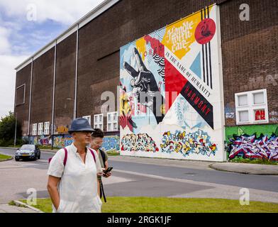 AMSTERDAM - la nouvelle fresque de l'artiste de rue Shepard Fairey, sur le mur latéral du musée STRAAT. L’artiste américain est surtout connu pour son célèbre affiche D’ESPOIR DE Barack Obama. ANP SEM VAN DER WAL pays-bas Out - belgique Out Banque D'Images