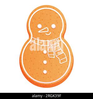 Jeu de pain d'épice mignon personnage de bonhomme de neige avec décoration de glaçage, dessert de saison, cookie dans le style de bande dessinée isolé sur fond blanc. Illustration vectorielle Illustration de Vecteur