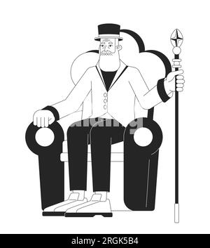 Lord assis dans la chaise caractère vectoriel blanc noir ligne plate Illustration de Vecteur